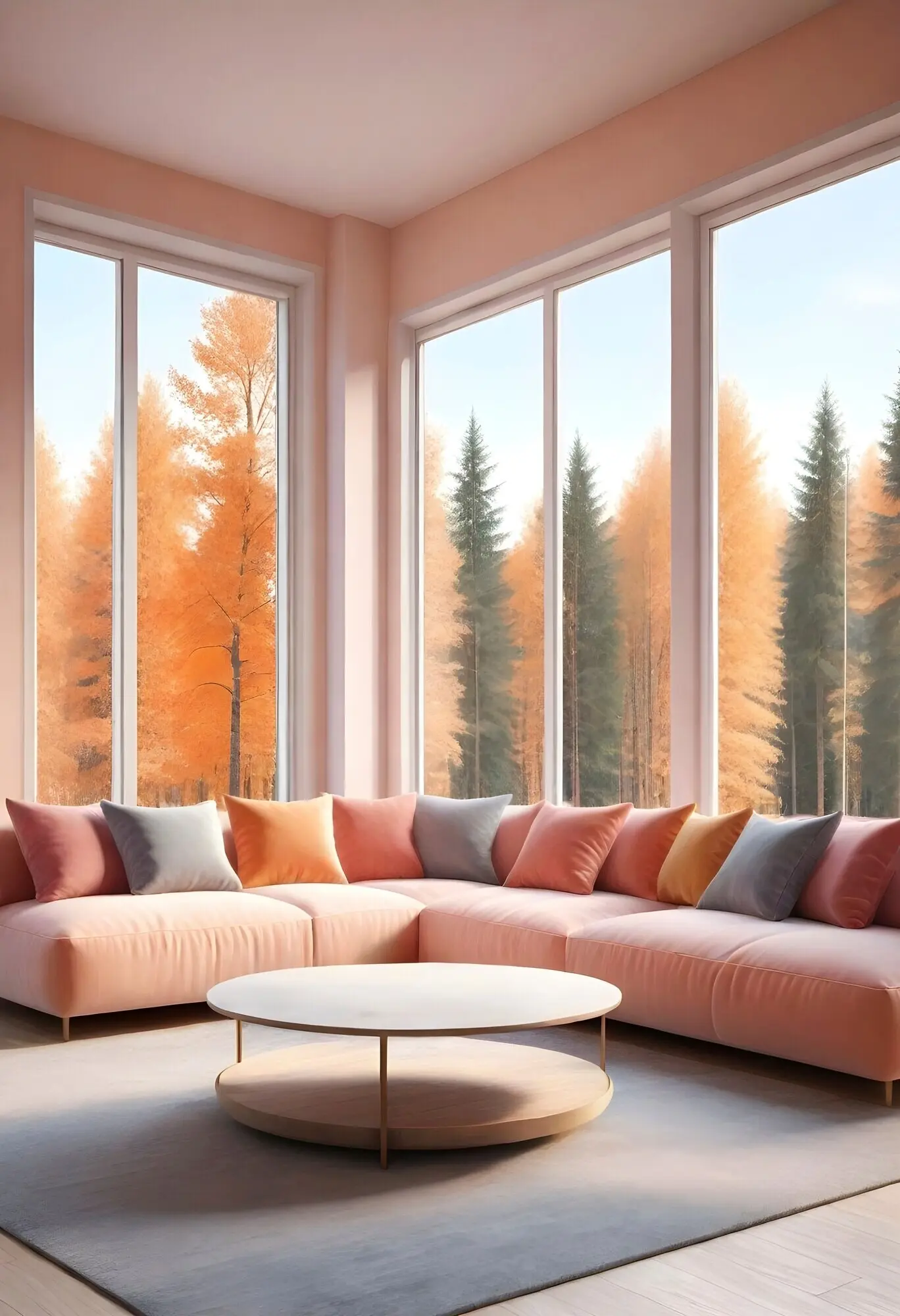 Innenraum in der Farbe des Jahres mit Möbeln und Dekoration